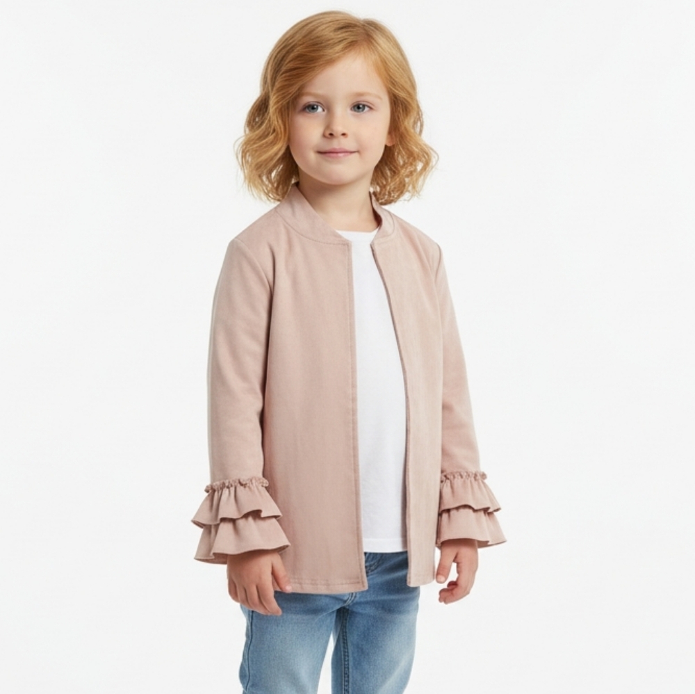 Mia Belle Girls Blush Pink Faux Suede Ruffle Sleeve Jacket NWT 8y